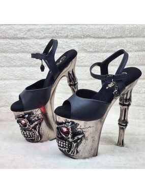 NIB Rapture Black Matte Silver Skull & Bones 8" High Heel Platform Shoes